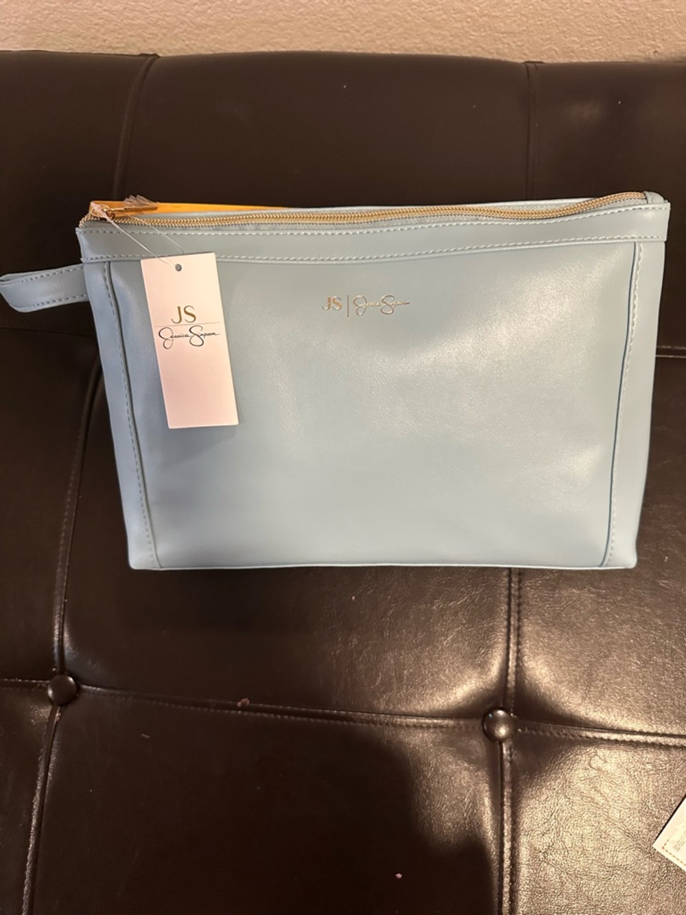 Jessica Simpson Light Blue Wristlet Clutch with Gold Zipper